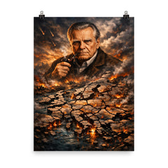 Czeslaw Milosz over shattered Europe map poster on a plain backdrop in size 8"x10".