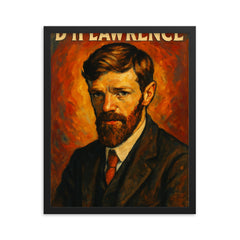 D H Lawrence framed print on a plain backdrop in size 16"x20".