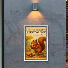 da Vinci urgency quote energetic squirrel gathering nuts inspiring poster poster 2