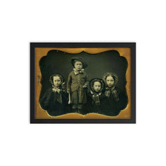 Daguerreotype of Four Siblings, c. 1840s framed print on a plain backdrop in size 12"x16".