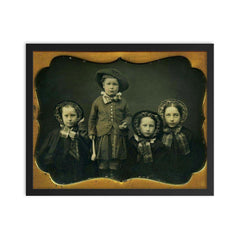 Daguerreotype of Four Siblings, c. 1840s framed print on a plain backdrop in size 16"x20".