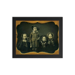 Daguerreotype of Four Siblings, c. 1840s framed print on a plain backdrop in size 8"x10".