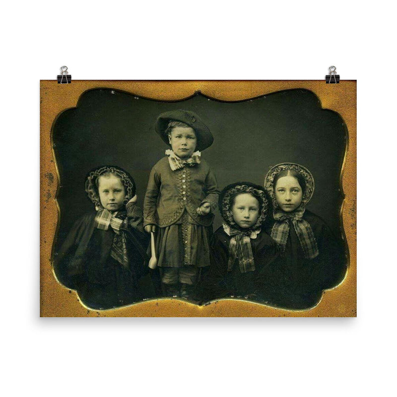 Daguerreotype of Four Siblings, c. 1840s poster on a plain backdrop in size 8