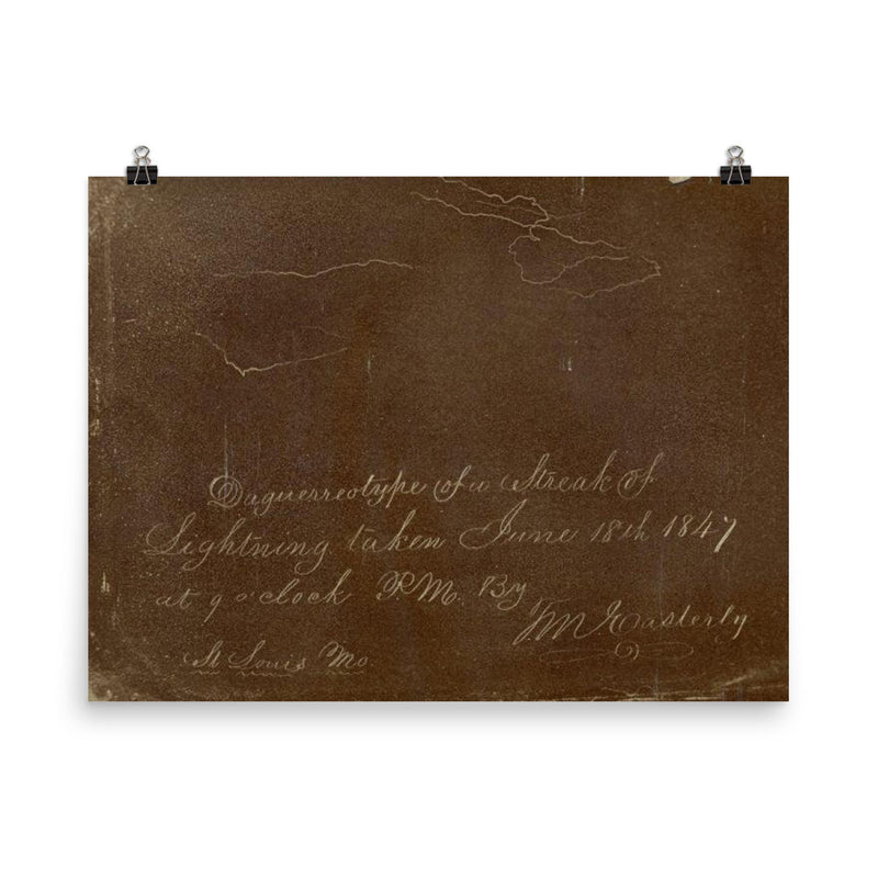 Daguerreotype of Lightning by Thomas Easterly, St. Louis, Missouri, June 18, 1847 poster on a plain backdrop in size 8