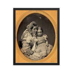 Daguerreotype of Mother and Daughter, c. 1855-1860 framed print on a plain backdrop in size 16"x20".