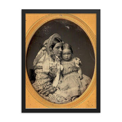 Daguerreotype of Mother and Daughter, c. 1855-1860 framed print on a plain backdrop in size 18"x24".