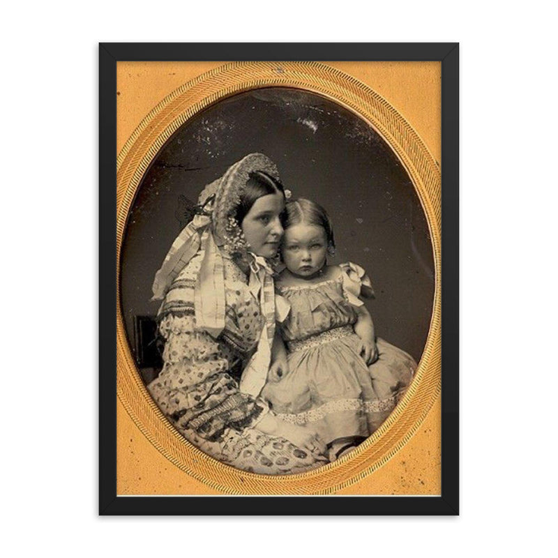 Daguerreotype of Mother and Daughter, c. 1855-1860 framed print on a plain backdrop in size 18