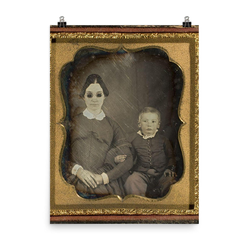 Daguerreotype Portrait of a Blind Woman with Young Boy, c. 1855 poster on a plain backdrop in size 8