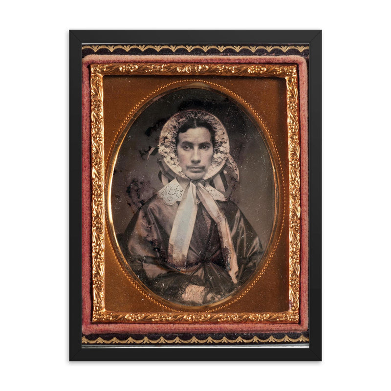Daguerreotype Portrait of a Crossdressing Man, 1850s framed print on a plain backdrop in size 18