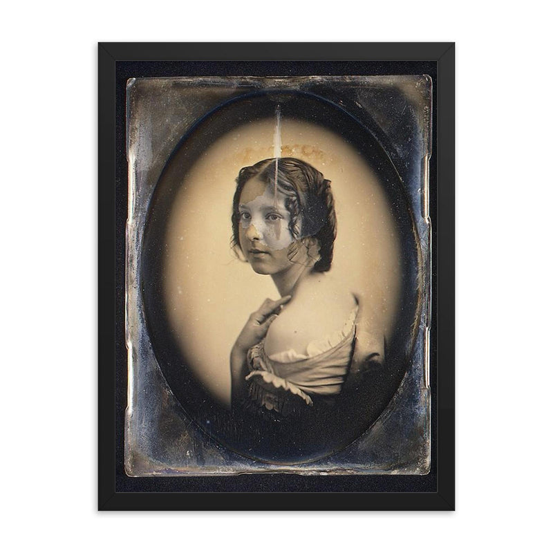 Daguerreotype Portrait of a Girl by Southworth and Hawes, c. 1850 framed print on a plain backdrop in size 18