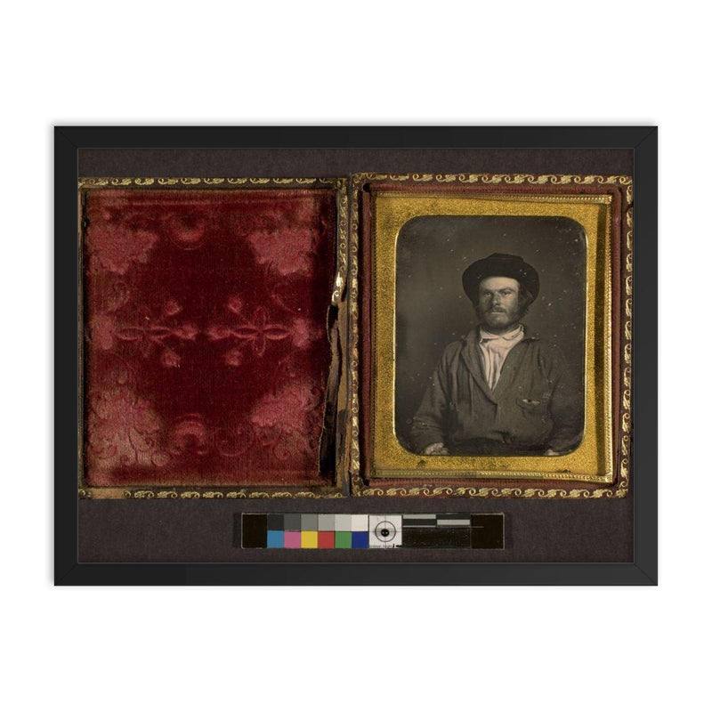 Daguerreotype Portrait of a Possible California Miner, c. 1850s framed print on a plain backdrop in size 18