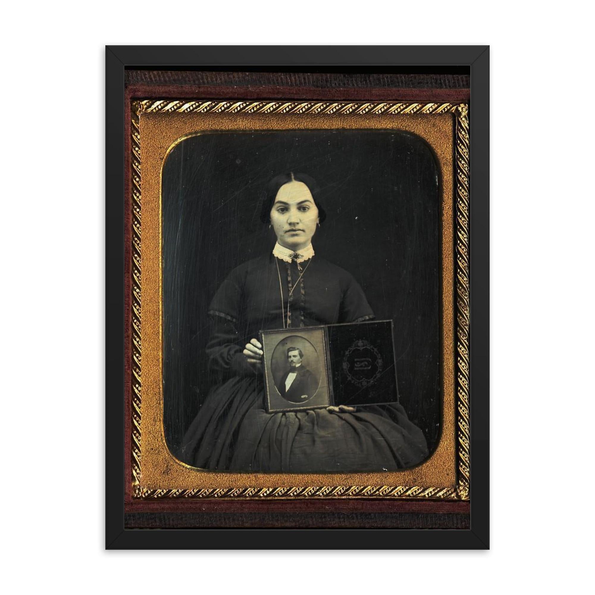 フォトフレーム Antique Painting Portrait Daguerreotype Woman & Man 1850 Framed Print – Vintage Antique