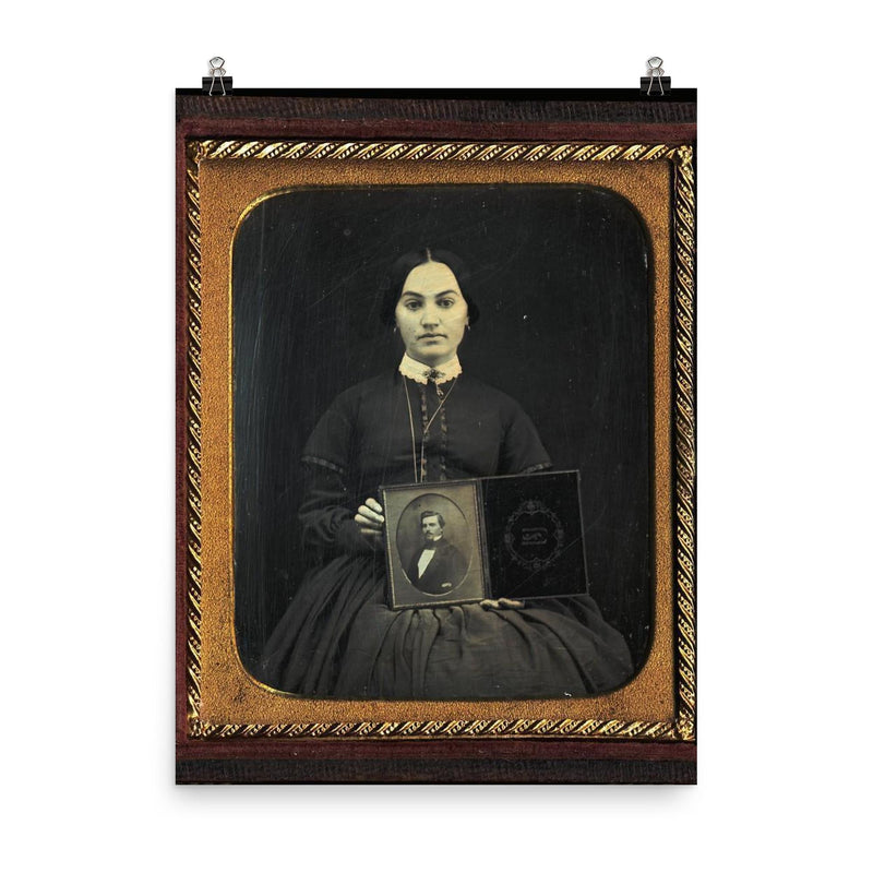 Daguerreotype Portrait of a Woman Posing with a Man, c. 1850 poster on a plain backdrop in size 8