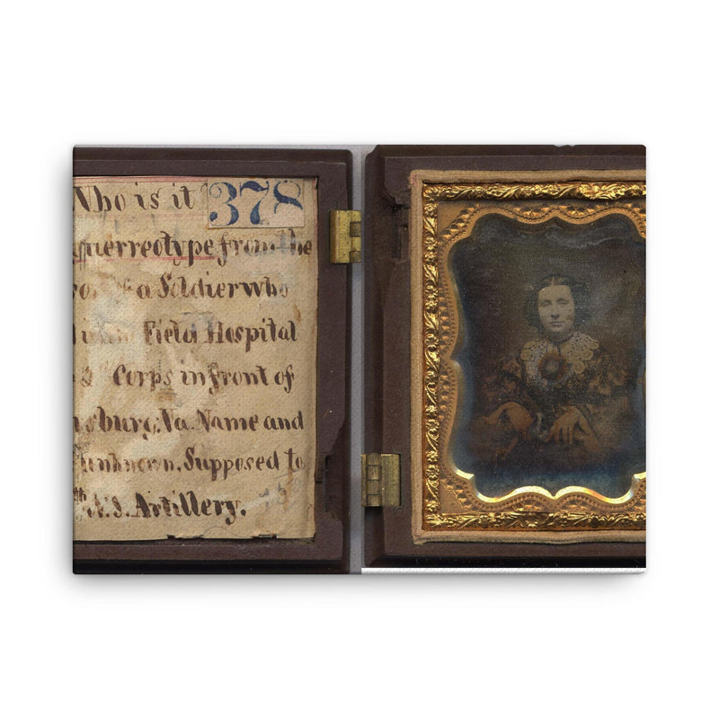 Daguerreotype Portrait of Unidentified Woman, Union Soldier, Siege of Petersburg, 1864-1865 canvas print on a plain backdrop in size 18