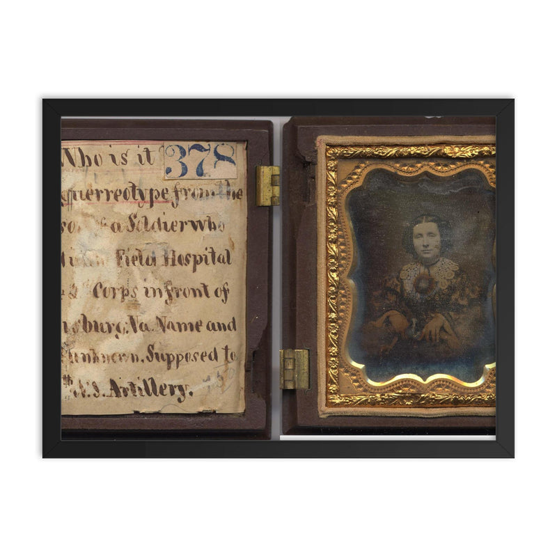 Daguerreotype Portrait of Unidentified Woman, Union Soldier, Siege of Petersburg, 1864-1865 framed print on a plain backdrop in size 18