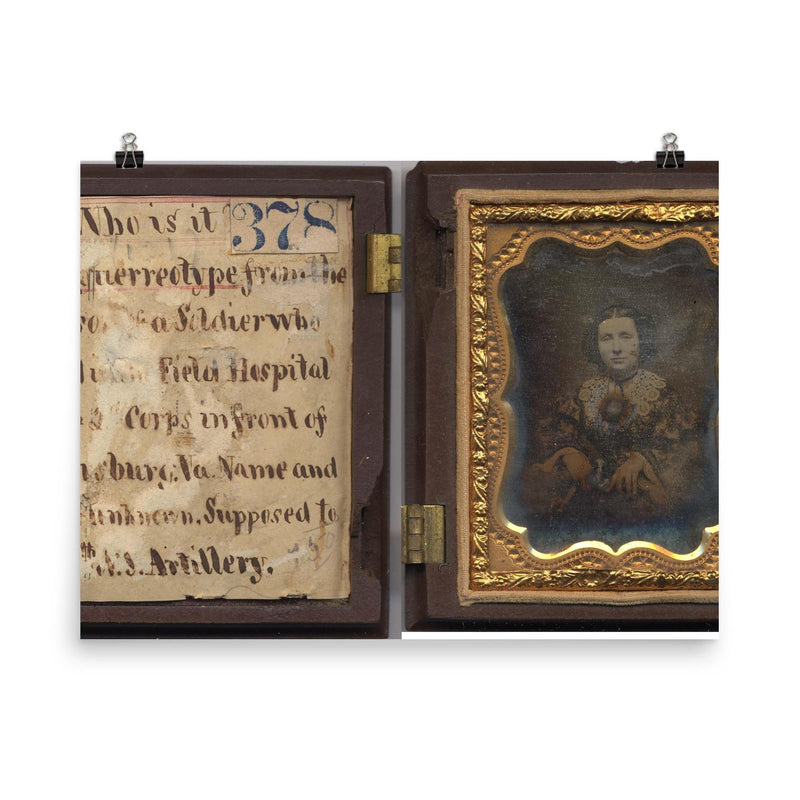 Daguerreotype Portrait of Unidentified Woman, Union Soldier, Siege of Petersburg, 1864-1865 poster on a plain backdrop in size 8