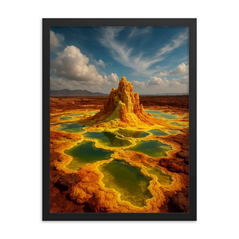 Dallol Volcano Ethiopia framed print on a plain backdrop in size 18