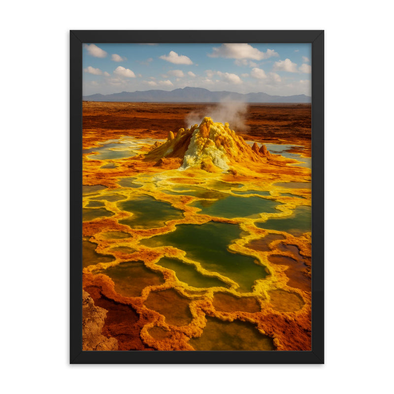 Danakil Depression Ethiopia framed print on a plain backdrop in size 18