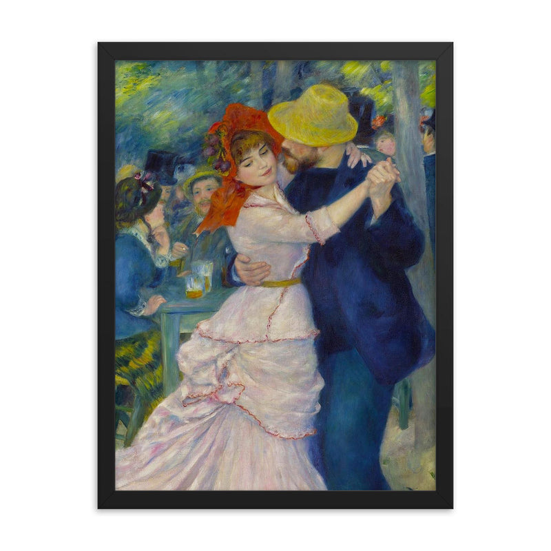 Dance at Bougival by Pierre Auguste Renoir framed print on a plain backdrop in size 18