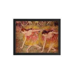 Dancers Bending Down or The Ballerinas by Edgar Degas framed print on a plain backdrop in size 12"x16".