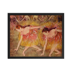 Dancers Bending Down or The Ballerinas by Edgar Degas framed print on a plain backdrop in size 16"x20".