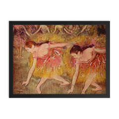 Dancers Bending Down or The Ballerinas by Edgar Degas framed print on a plain backdrop in size 18"x24".