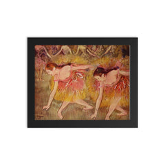 Dancers Bending Down or The Ballerinas by Edgar Degas framed print on a plain backdrop in size 8"x10".