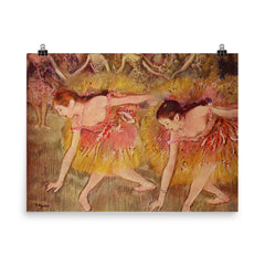 Dancers Bending Down or The Ballerinas by Edgar Degas poster on a plain backdrop in size 8"x10".