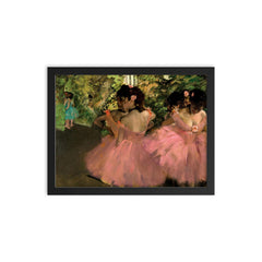 Dancers in Pink by Edgar Degas, 1876 framed print on a plain backdrop in size 12"x16".