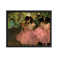Dancers in Pink by Edgar Degas, 1876 framed print on a plain backdrop in size 16"x20".