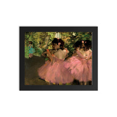 Dancers in Pink by Edgar Degas, 1876 framed print on a plain backdrop in size 8"x10".