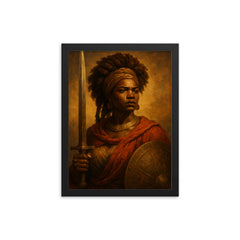 Dandara dos Palmares warrior queen portrait framed print on a plain backdrop in size 12"x16".