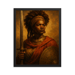 Dandara dos Palmares warrior queen portrait framed print on a plain backdrop in size 16"x20".