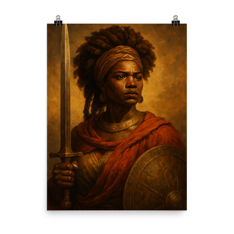 Dandara dos Palmares warrior queen portrait poster on a plain backdrop in size 8