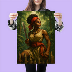 Dandara of Palmares with machete on rainforest palisade poster 3