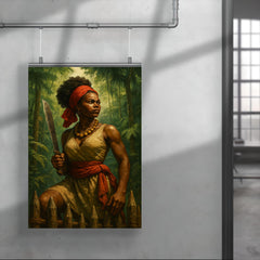 Dandara of Palmares with machete on rainforest palisade poster 4