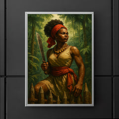 Dandara of Palmares with machete on rainforest palisade poster 5