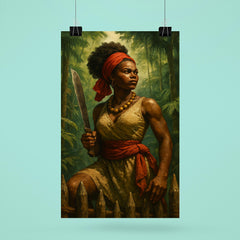 Dandara of Palmares with machete on rainforest palisade poster 6