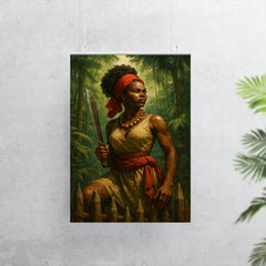 Dandara of Palmares with machete on rainforest palisade poster 7