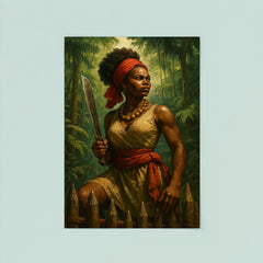 Dandara of Palmares with machete on rainforest palisade poster 8