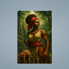 Dandara of Palmares with machete on rainforest palisade poster 9