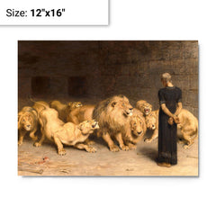 Daniel In The Lions Den By Briton Riviere metal print on a plain backdrop in size 12"x16".