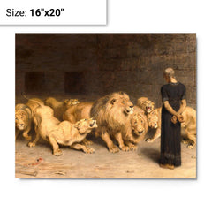 Daniel In The Lions Den By Briton Riviere metal print on a plain backdrop in size 16"x20".