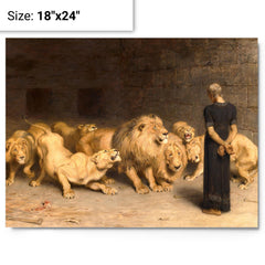 Daniel In The Lions Den By Briton Riviere metal print on a plain backdrop in size 18"x24".