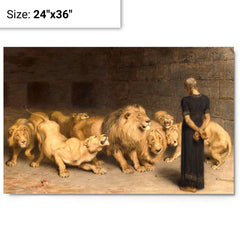 Daniel In The Lions Den By Briton Riviere metal print on a plain backdrop in size 24"x36".