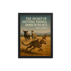 dante alighieri quote cheetah in motion inspiring poster framed print on a plain backdrop in size 12"x16".