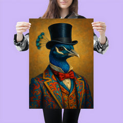 Dapper peacock portrait of a very well dressed peacock in colourful clothes and a top hat poster 3