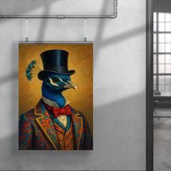 Dapper peacock portrait of a very well dressed peacock in colourful clothes and a top hat poster 4