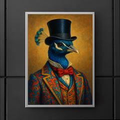 Dapper peacock portrait of a very well dressed peacock in colourful clothes and a top hat poster 5