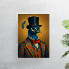 Dapper peacock portrait of a very well dressed peacock in colourful clothes and a top hat poster 7